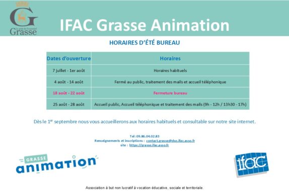 HORAIRES D’ÉTÉ BUREAU D’ACCUEIL